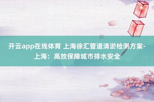 开云app在线体育 上海徐汇管道清淤检测方案-上海：高效保障城市排水安全