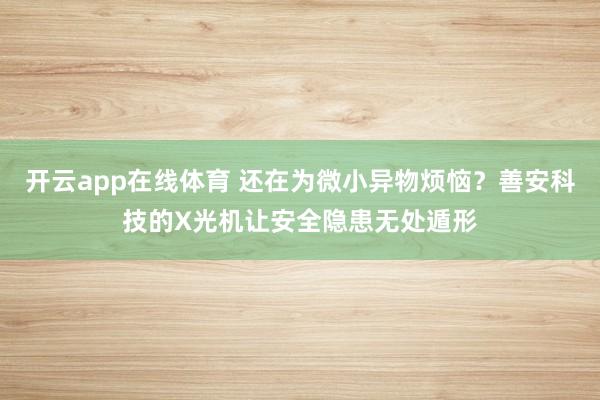 开云app在线体育 还在为微小异物烦恼？善安科技的X光机让安全隐患无处遁形