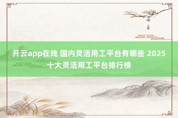 开云app在线 国内灵活用工平台有哪些 2025十大灵活用工平台排行榜