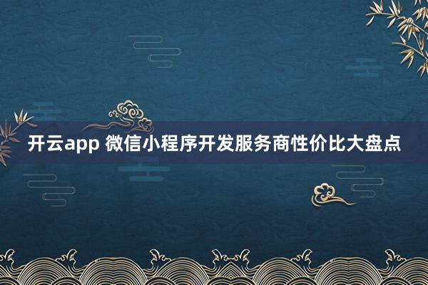 开云app 微信小程序开发服务商性价比大盘点