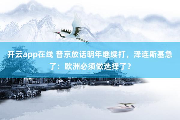 开云app在线 普京放话明年继续打,泽连斯基急了:欧洲必须做选择了?